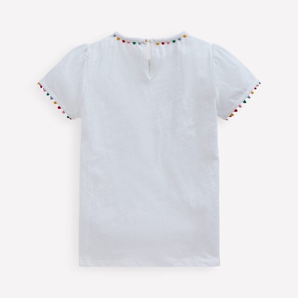 NWT Mini Boden Ali Puff Sleeve Top Pom White 100% Cotton T-Shirt, size 13-14Y - Picture 4 of 10